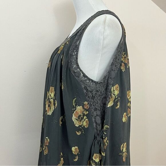 Free People Floral Trapeze Swing Dress Gray Yellow M - Picture 3 of 8